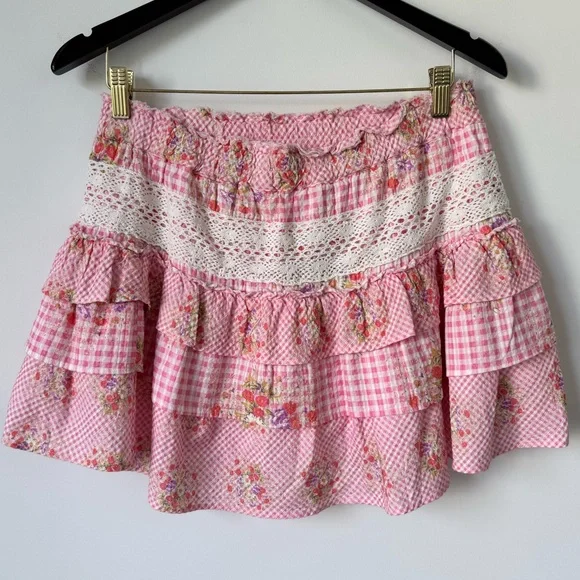 LoveShackFancy Pink Floral Tiered Mini Skirt - Picture 8 of 12